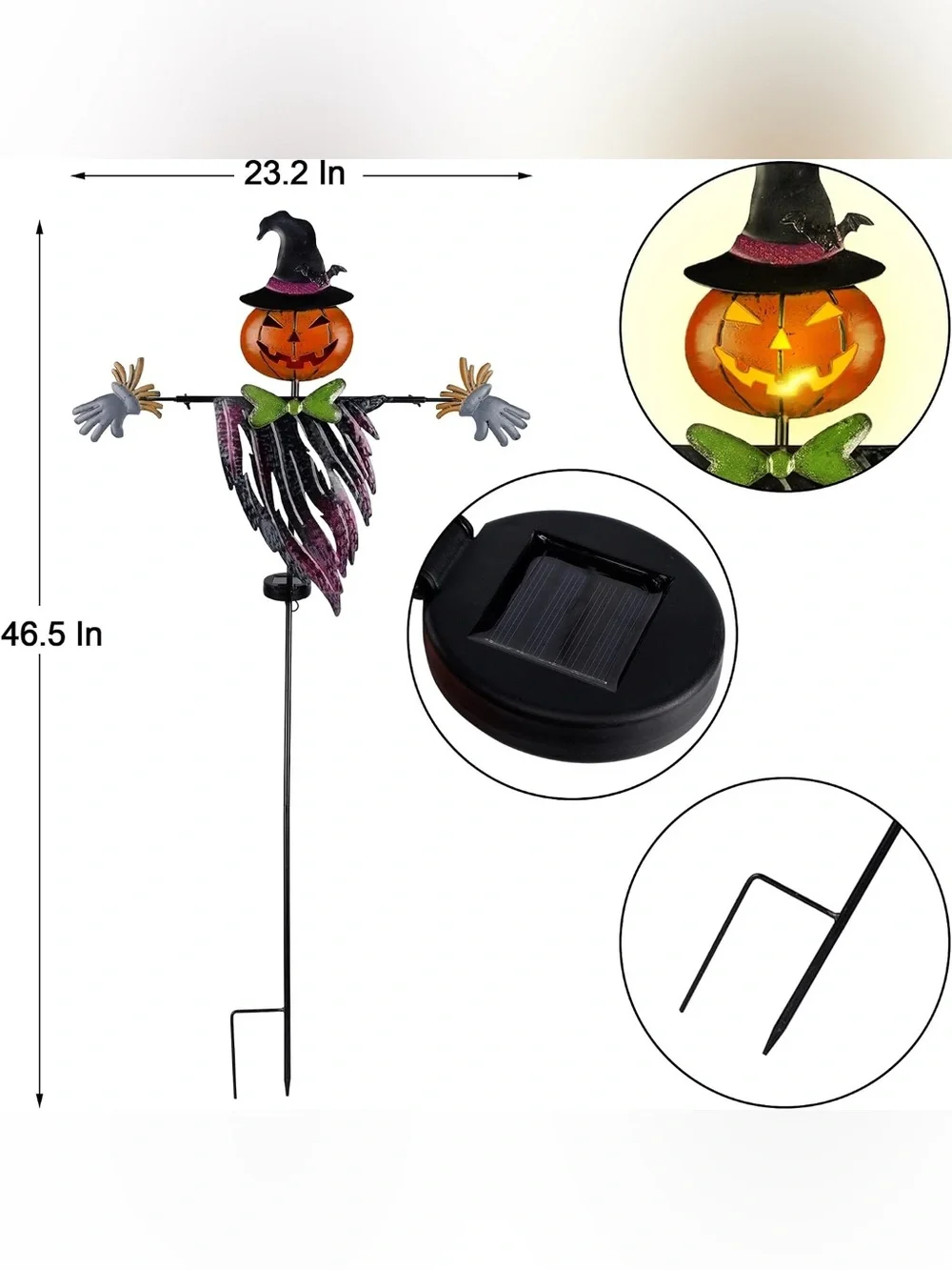 LED Solar Powered Halloween Pumpkin Scarecrow Yard Stake - Black, Orange, Green
